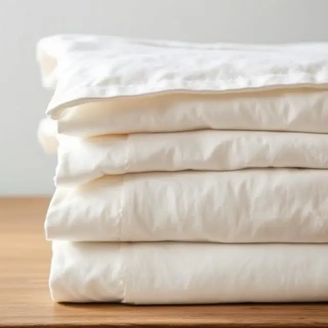 Folded stack of organic cotton sheets