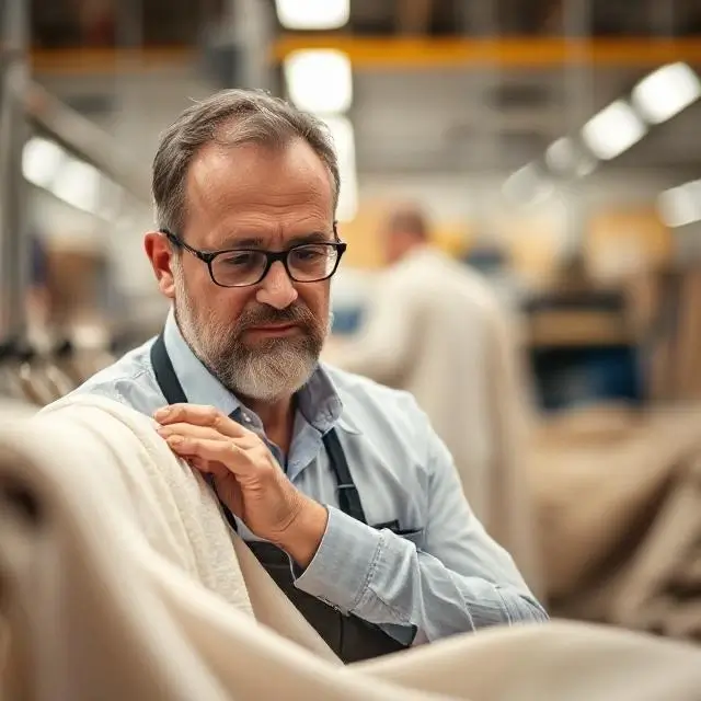 Portrait of a quality control specialist inspecting fabric
