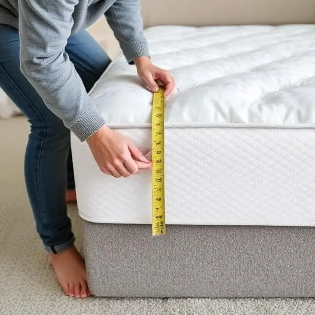 Person measuring the depth of a mattress