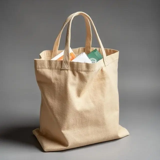 A reusable fabric bag used for packaging