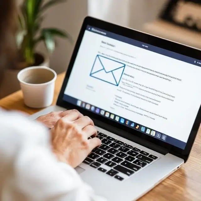 Person writing an email on a laptop