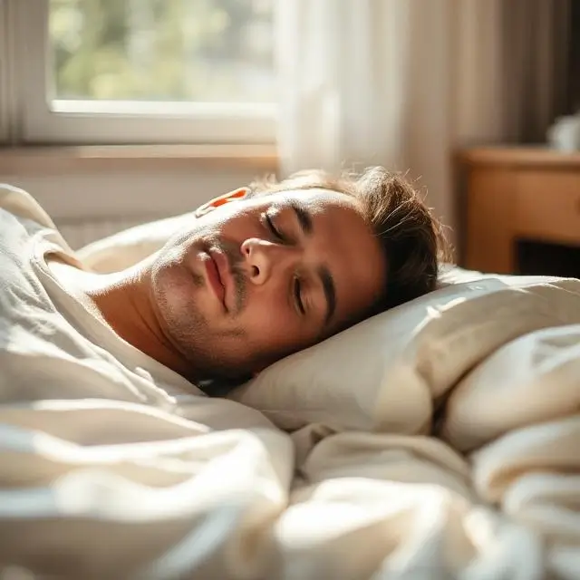Person sleeping peacefully in a sunlit room