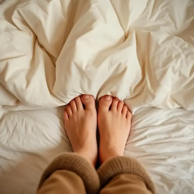 Cozy feet under a comfortable duvet