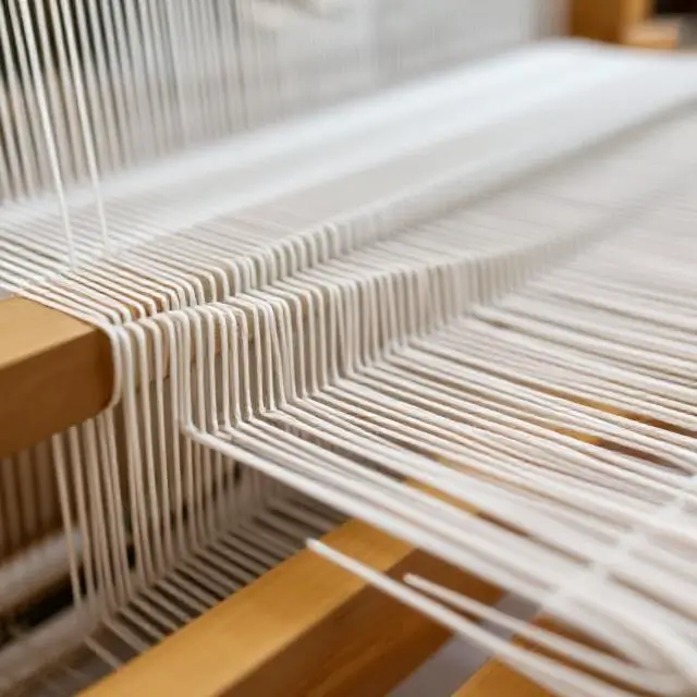 Close-up of a weaving loom