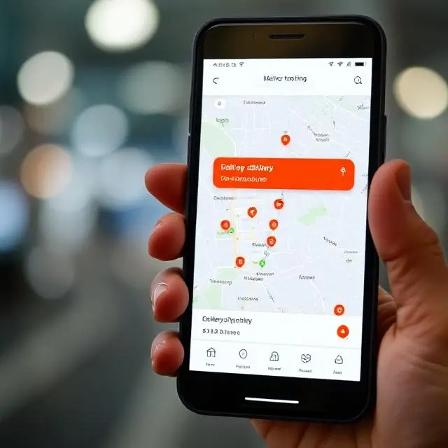 A phone showing a delivery tracking map