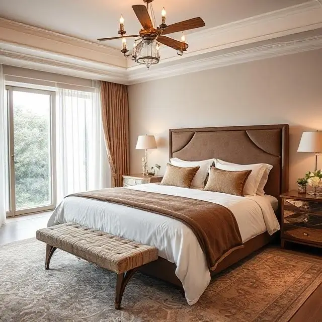 A luxurious King bed in a large bedroom